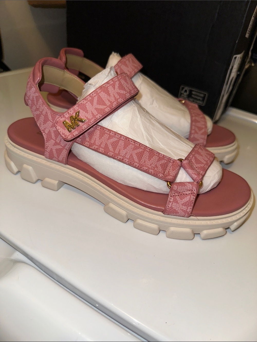 Michael Kors Dusty Pink Logo Strap Platform Sandals
